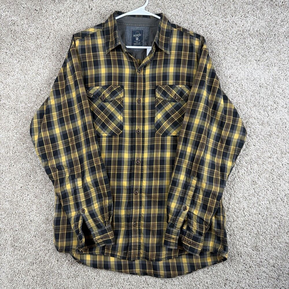 RedHead Mens Brown Plaid Shirt 100% Cotton Long Sleeve Button Front Size Med